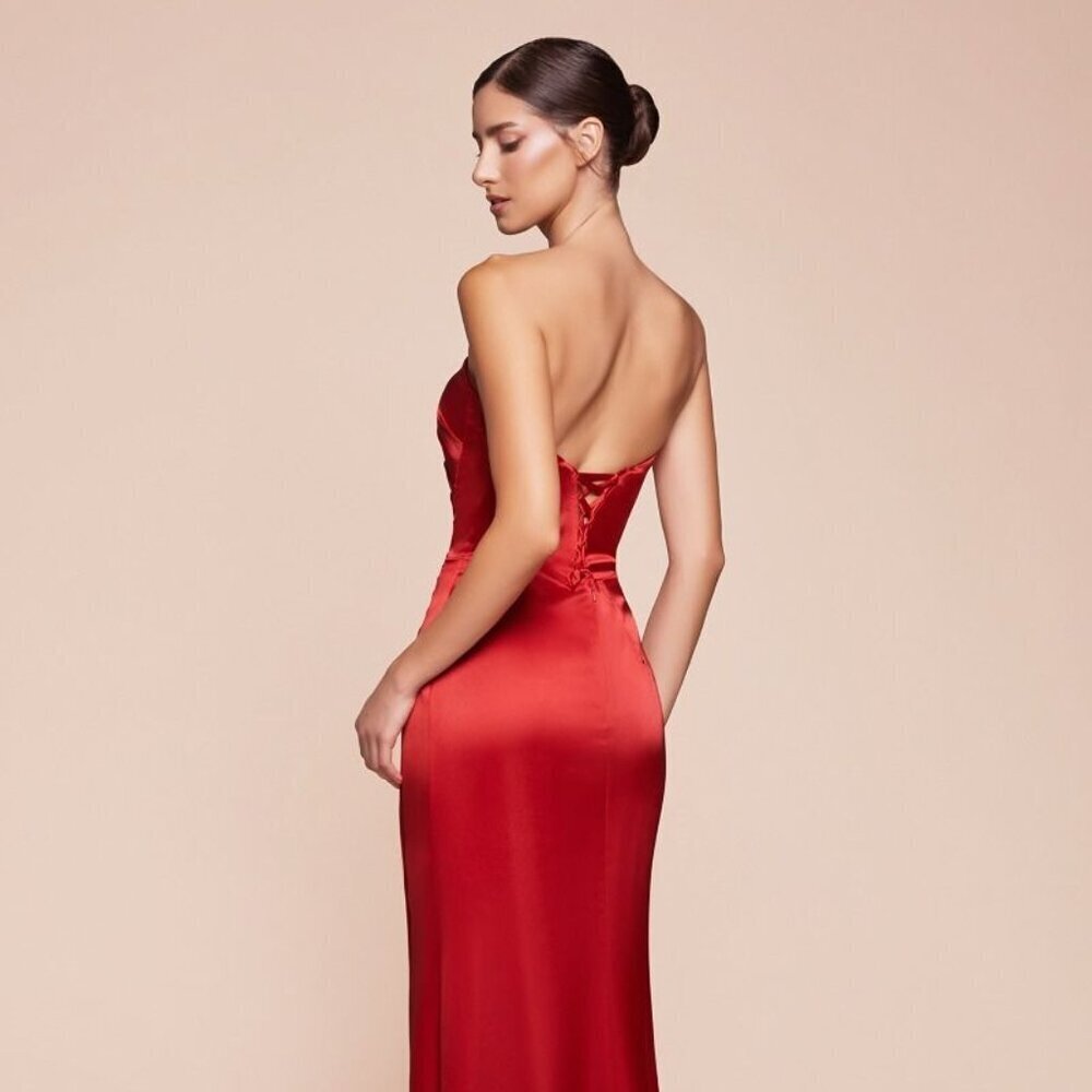 New Formal Strapless Sheath Satin Dress W/ Straight Across Neck & Sash 7451 View 4